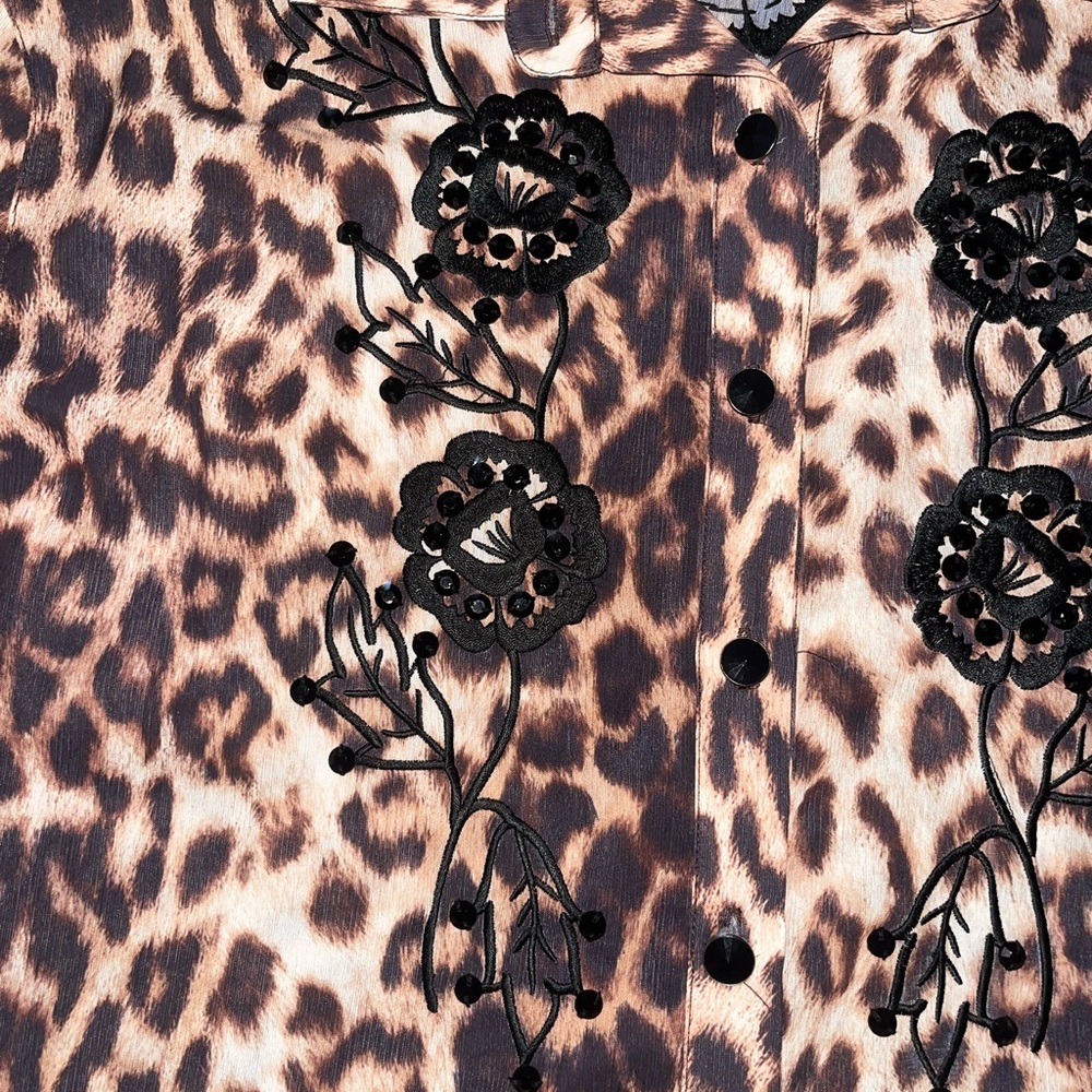 Double D Ranch Leopard Print Blouse With Black Em… - image 2